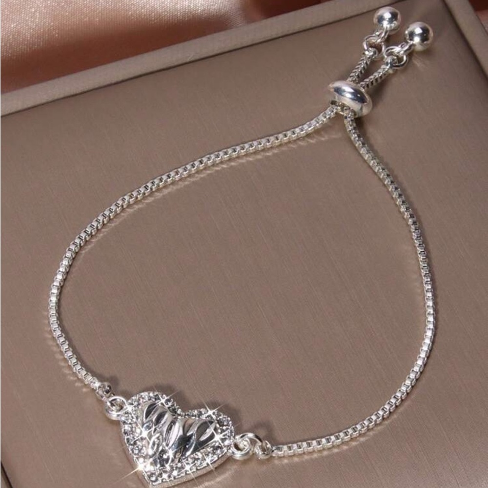 Adjustable Sterling Silver Love Heart Bracelet